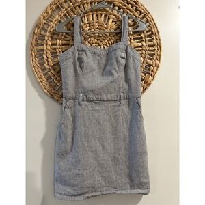 Hollister Gray White Striped Mini Dress Sleeveless Pockets Medium